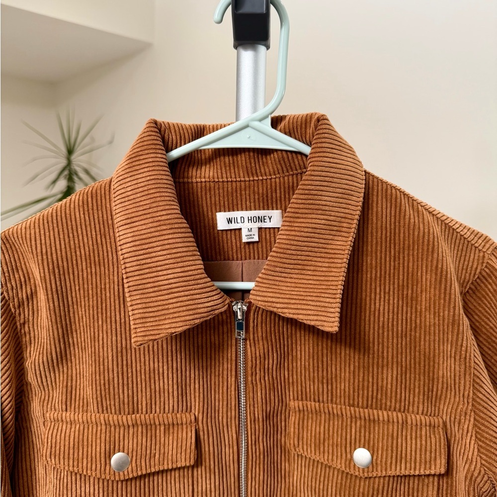 Women’s | Urban Outfitters Corduroy Zip Jacket Caramel Brown Cropped | Medium - Picture 3 of 8